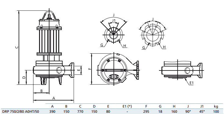Габаритный чертеж насоса Zenit DRP 750/2/80 A0HT5