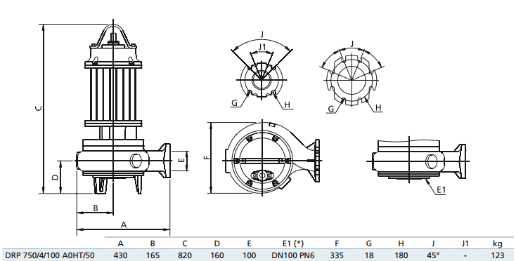 Габаритный чертеж насоса Zenit DRP 750/4/100 A0HT5