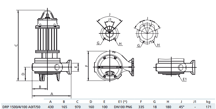Габаритный чертеж насоса Zenit DRP 1500/4/100 A0IT5