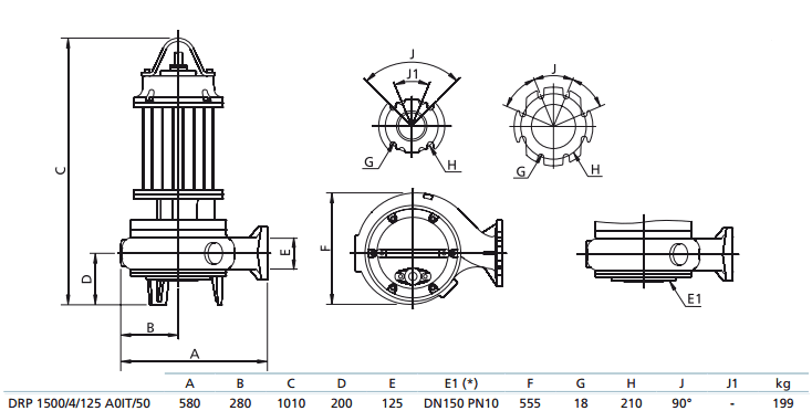 Габаритный чертеж насоса Zenit DRP 1500/4/125 A0IT5