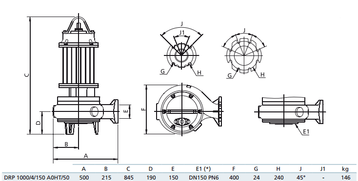 Габаритный чертеж насоса Zenit DRP 1000/4/150 A0HT5