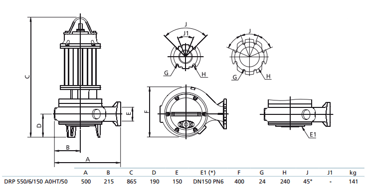Габаритный чертеж насоса Zenit DRP 550/6/150 A0HT5