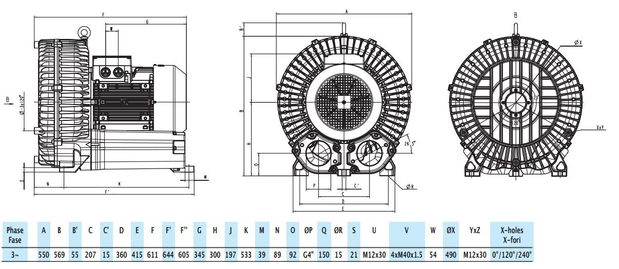 Габаритный чертеж воздуходувки Zenova 2RB 910-125