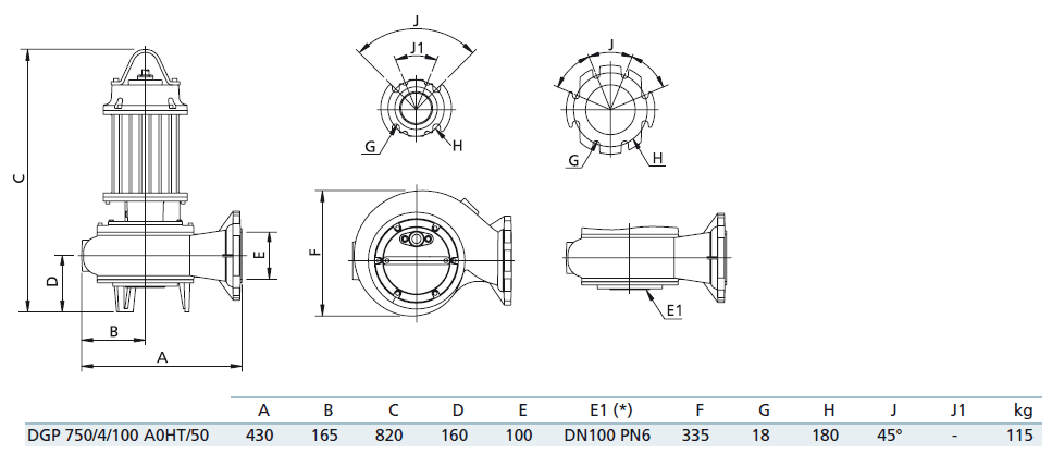 Габаритный чертеж насоса Zenit DGP 750/4/100 A0HT5