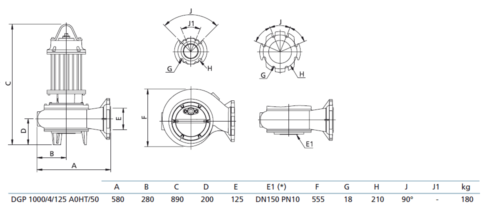 Габаритный чертеж насоса Zenit DGP 1000/4/125 A0HT5