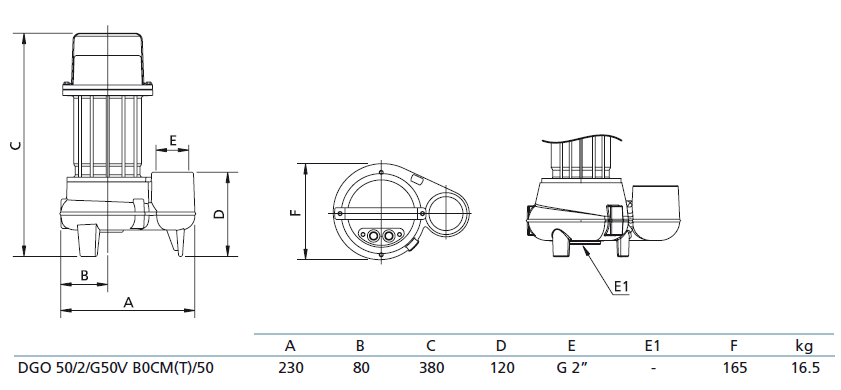 Габаритный чертеж насоса Zenit DGO 50/2/G50V B0CM5