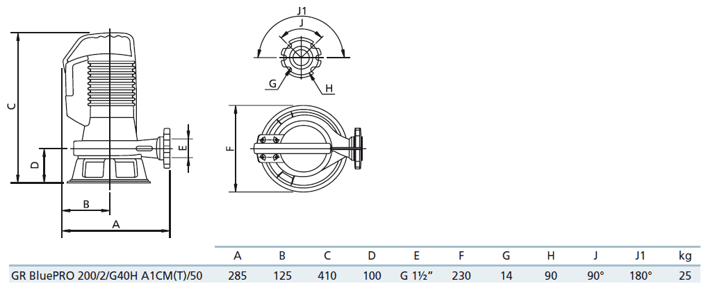 Габаритный чертеж насоса Zenit GR bluePRO 200/2/G40H A1CT5