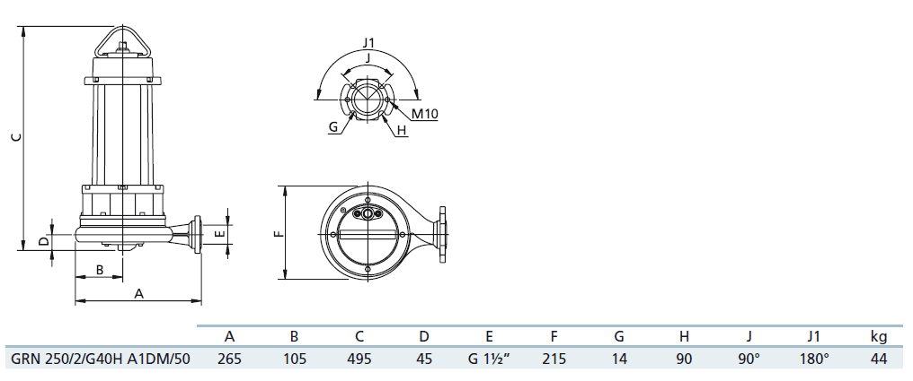 Габаритный чертеж насоса Zenit GRN 250/2/G40H A1DM5