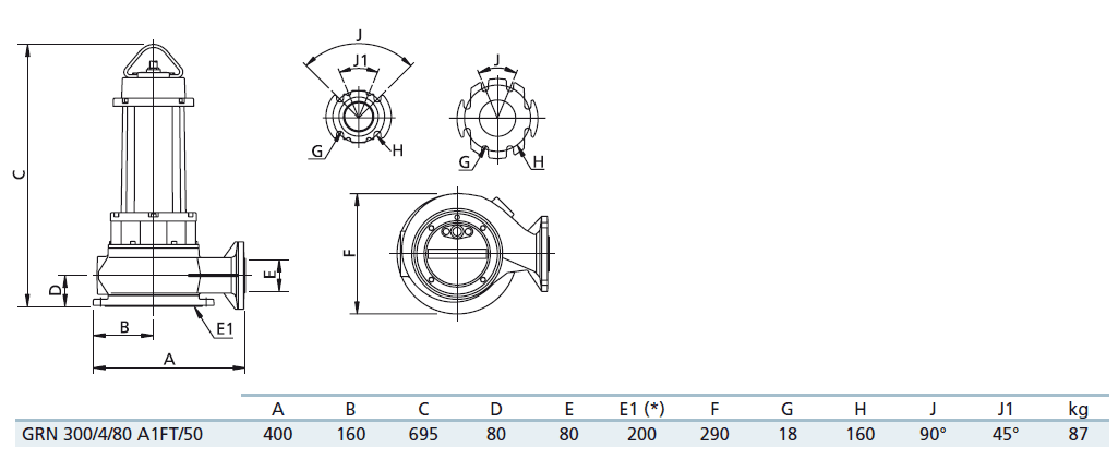 Габаритный чертеж насоса Zenit GRN 300/4/80 A1FT5