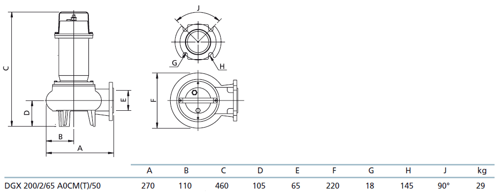Габаритный чертеж насоса Zenit DGX 200/2/65 A0CM5