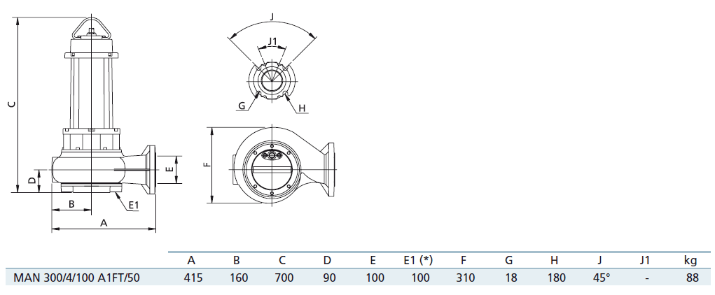 Габаритный чертеж насоса Zenit MAN 300/4/100 A1FT5