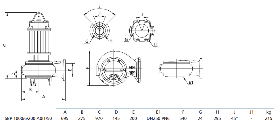 Габаритный чертеж насоса Zenit SBP 1000/6/200 A0IT5