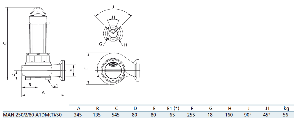Габаритный чертеж насоса Zenit MAN 250/2/80 A1DM5