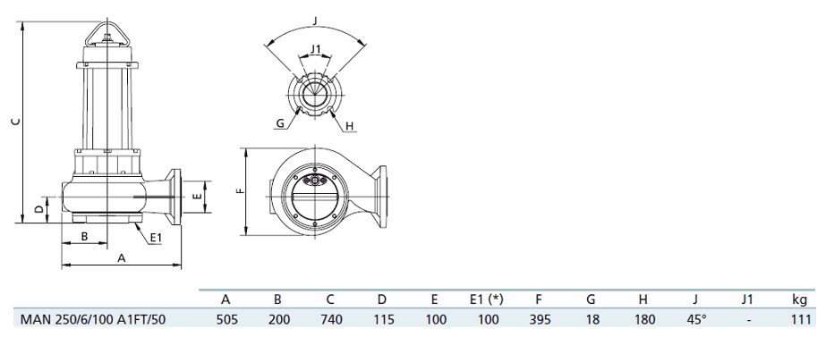 Габаритный чертеж насоса Zenit MAN 250/6/100 A1FT5