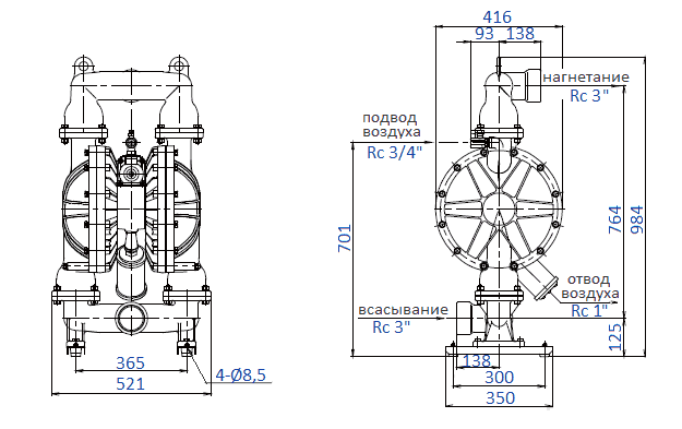 Габаритный чертеж насоса Yamada NDP-80BFS