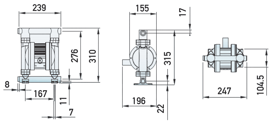 Размеры насоса Ruby 015S-P-EEE
