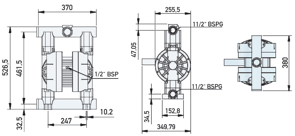 Размеры насоса Ruby 040V-P-TVT