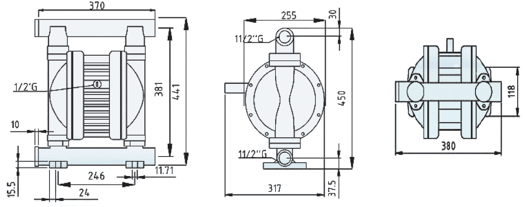 Размеры насоса Ruby 040A-P-TAS