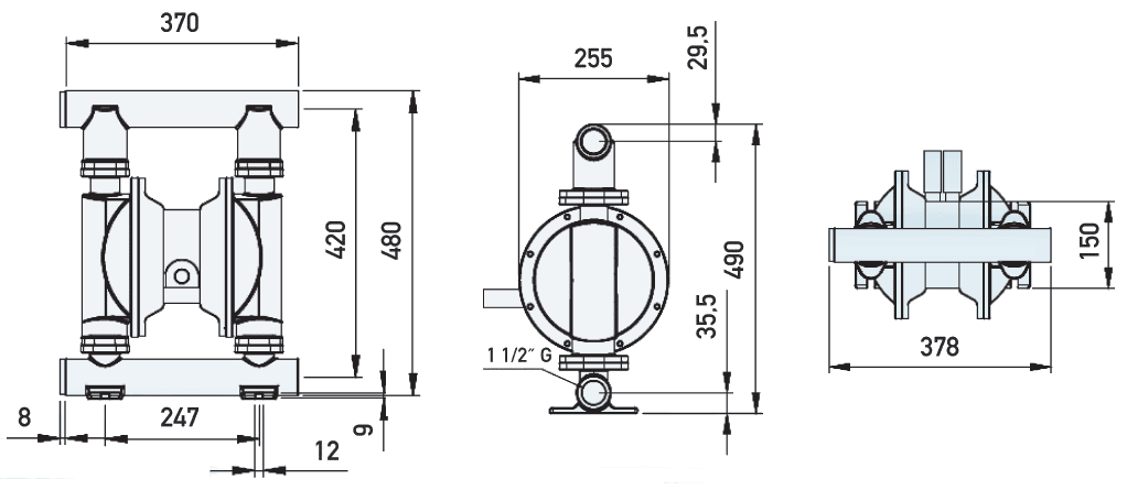 Размеры насоса Ruby 040S-P-TSS