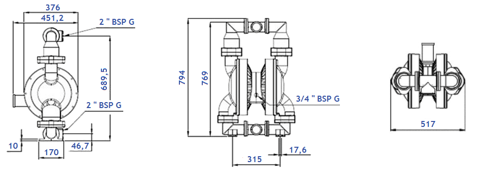Размеры насоса Ruby 050A-P-TAS