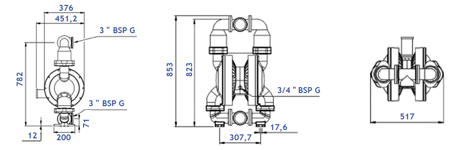 Размеры насоса Ruby 080S-P-TSS