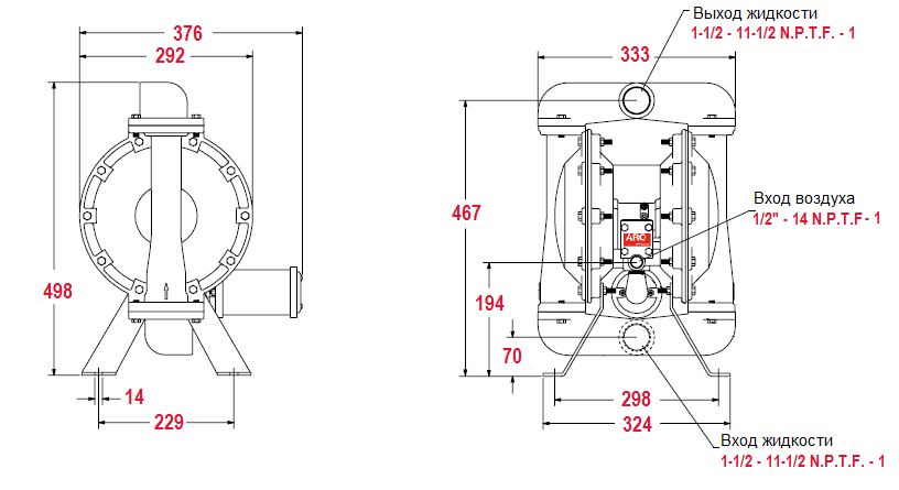 Габаритный чертеж насоса ARO Pro 666151-2EB-C