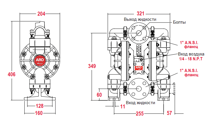 Габаритный чертеж насоса ARO Pro 6661A3-3EB-C