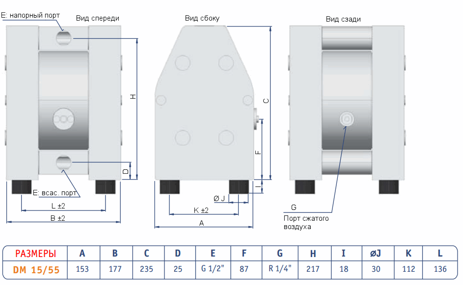 Габаритный чертеж насоса Dellmeco DM 15/55