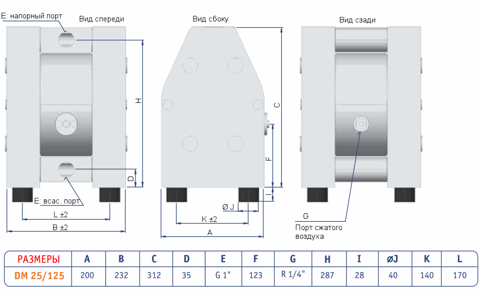 Габаритный чертеж насоса Dellmeco DM 25/125