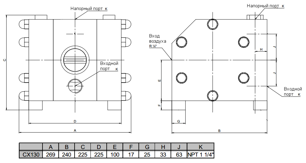 Габаритный чертеж насоса Almatec CX 130