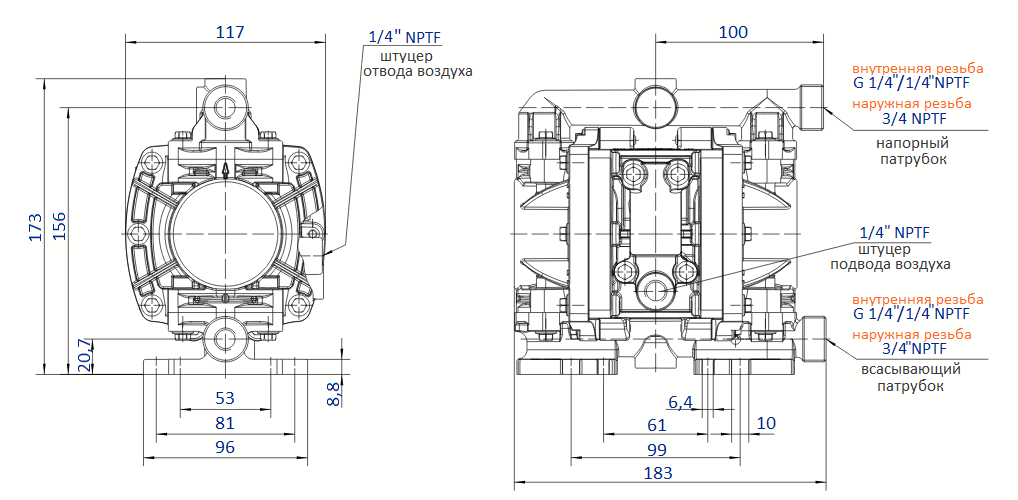Габаритный чертеж насоса Flux FDM 07