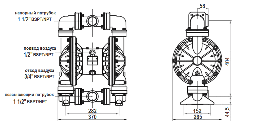 Габаритный чертеж насоса MK40AL-SS/TF/TF/TF
