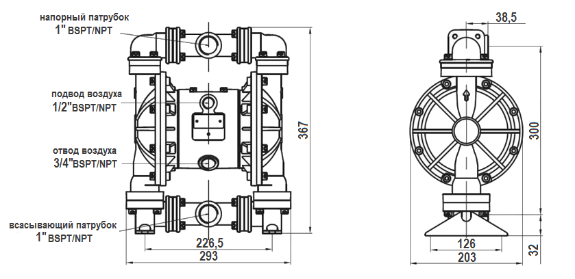 Габаритный чертеж насоса MK25AL-AL/ST/ST/ST