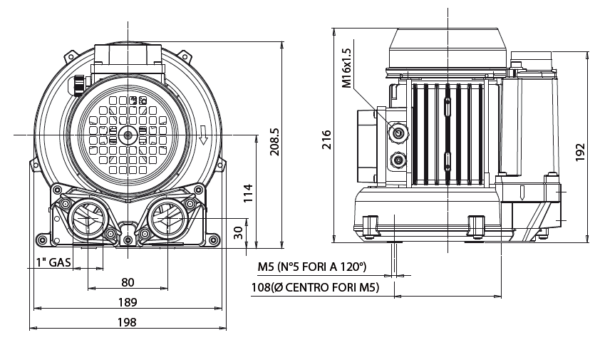 Габаритный чертеж воздуходувки Esam UNIJET 40_220
