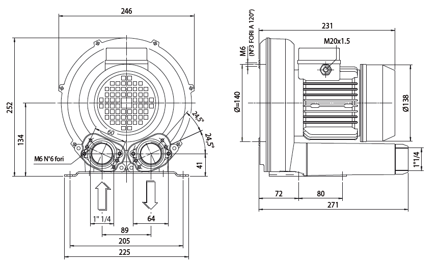 Габаритный чертеж воздуходувки UNIJET 75_220