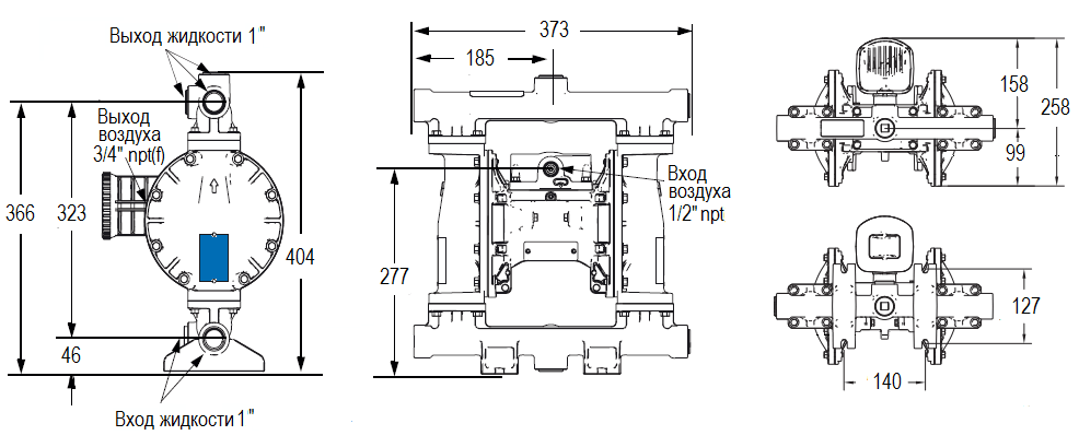 Габаритный чертеж насоса Graco HUSKY 1050A-A01-A-A2-TP-TP-TP-PT