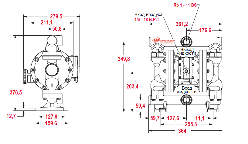 Габаритный чертеж насоса ARO PD10P-BPS-PTT