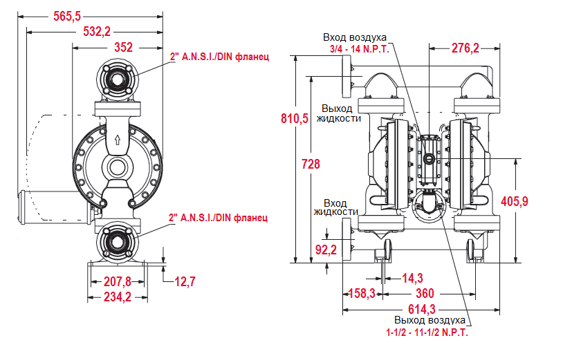 Габаритный чертеж насоса ARO PD20P-FKS-KAA