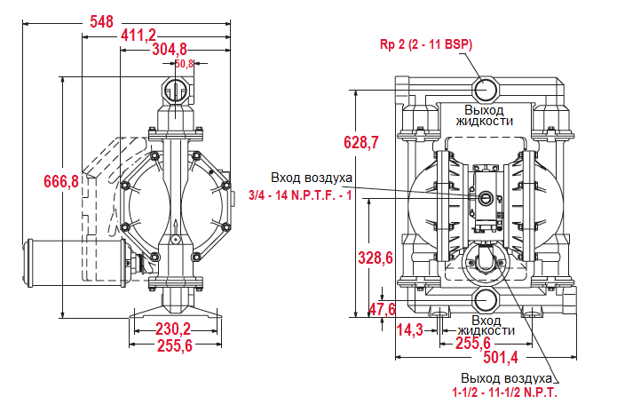 Габаритный чертеж насоса ARO PD20A-BAP-AAA
