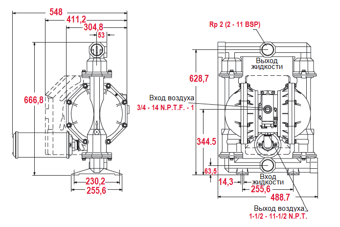 Габаритный чертеж насоса ARO PD20A-BSP-STT