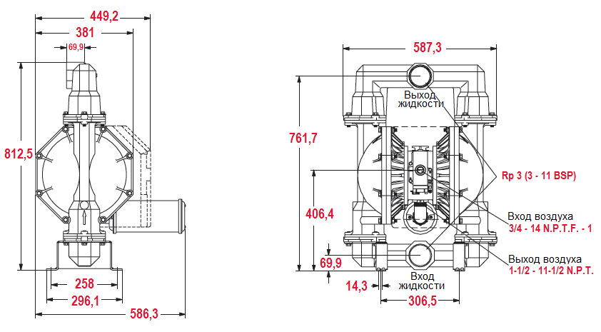 Габаритный чертеж насоса ARO PD30A-BSS-AAA
