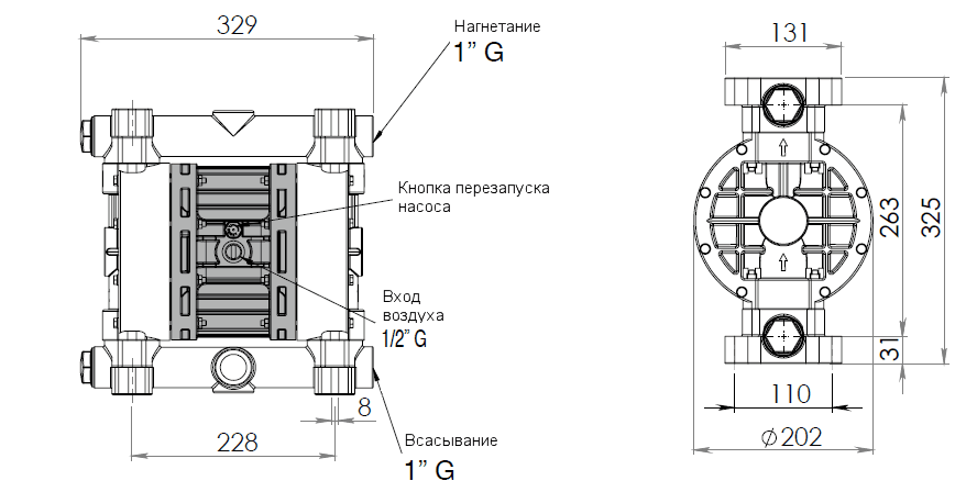Габаритный чертеж насоса Debem BOXER 100-P