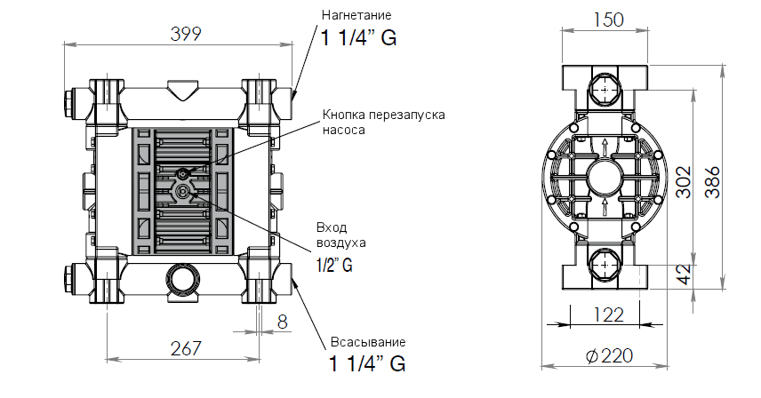 Габаритный чертеж насоса Debem BOXER 150-F
