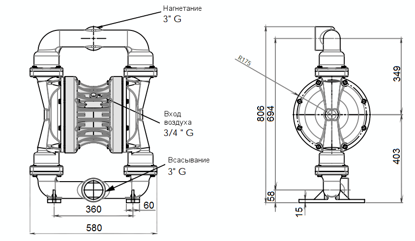 Габаритный чертеж насоса Debem BOXER 503-AL