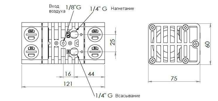 Габаритный чертеж насоса Debem MIDGETBOX-P