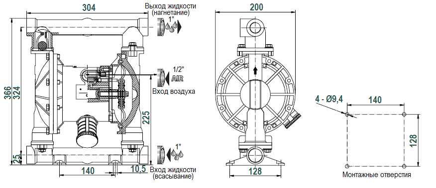 Габаритный чертеж насоса River Wave RV25AL-HT