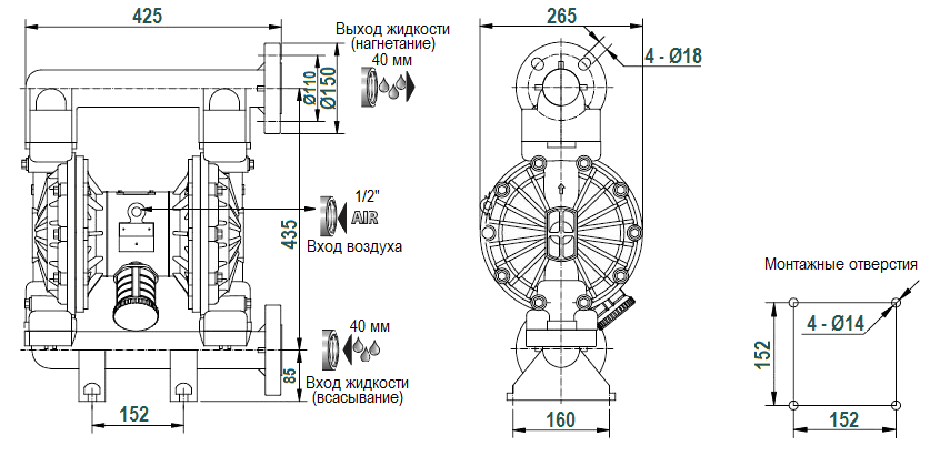 Габаритный чертеж насоса River Wave RV40P-ST