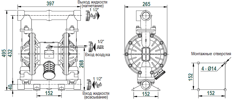 Габаритный чертеж насоса River Wave RV40AL-HT