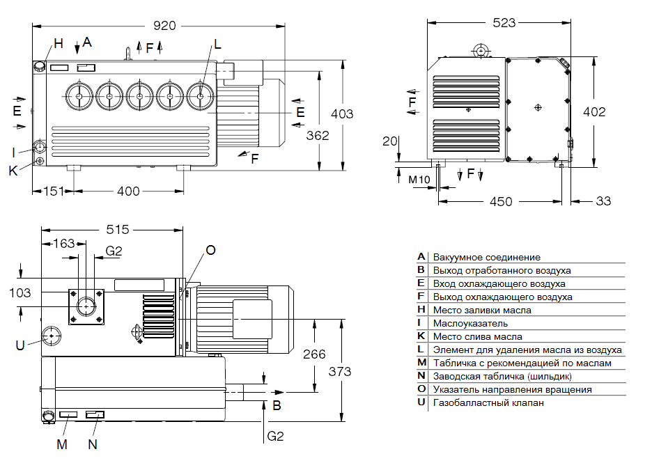 Габаритный чертеж насоса Elmo Rietschle VC303-20AI