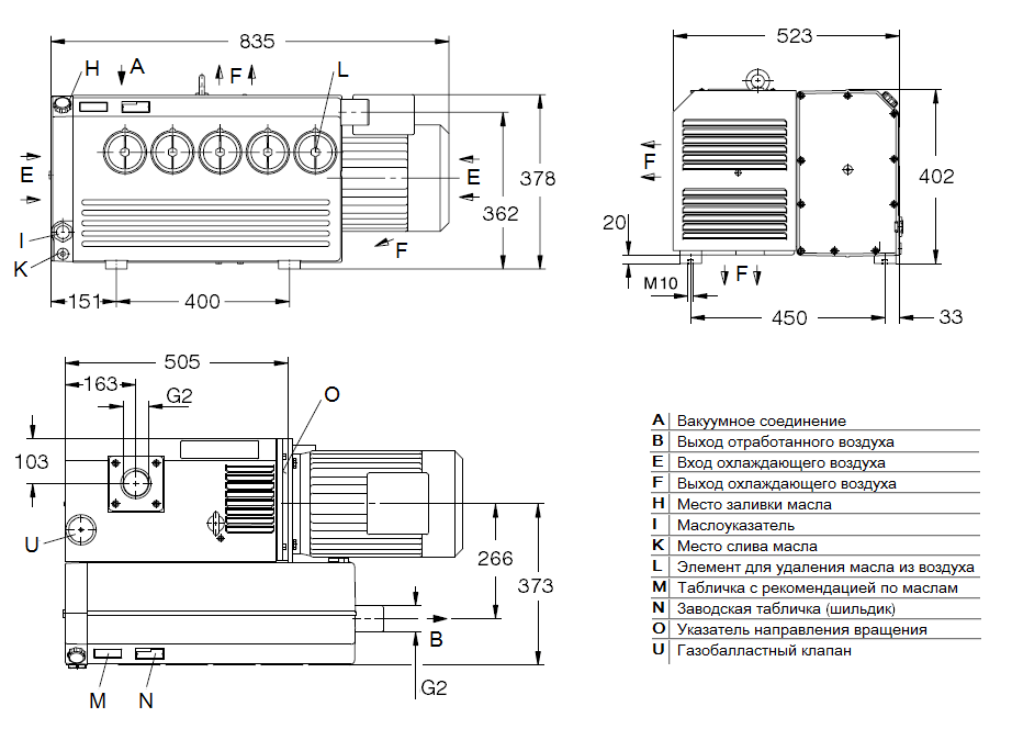Габаритный чертеж насоса Elmo Rietschle VC202-20AH